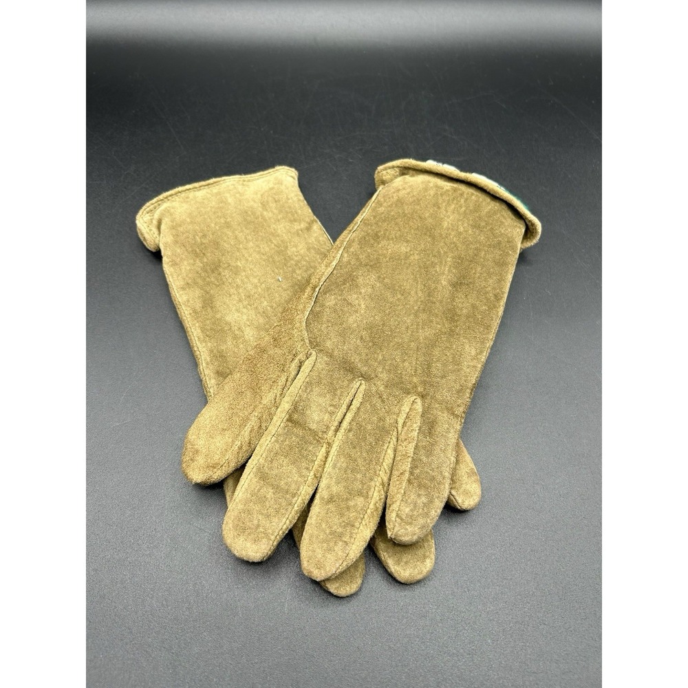 VTG Eddie Bauer Tan Pigskin Leather Suede Gloves Womens Size M